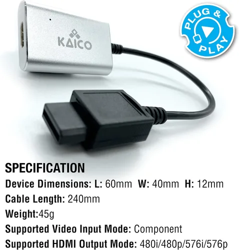 Vista 4 de Kaico Adaptador Wii HDMI para uso con consolas Nintendo Wii - Soporta salida de componentes - Un simple Plug & Play para consolas Nintendo Wii