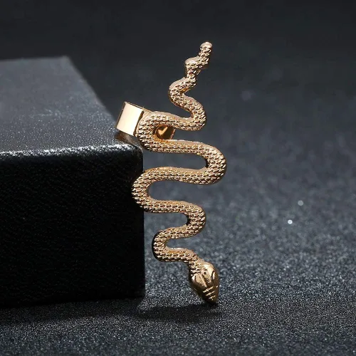 Vista 2 de 1 par/set de oro Punk Winding Serpiente Poste Stud Ear Cilp Climber Ear Cuff Jewelry