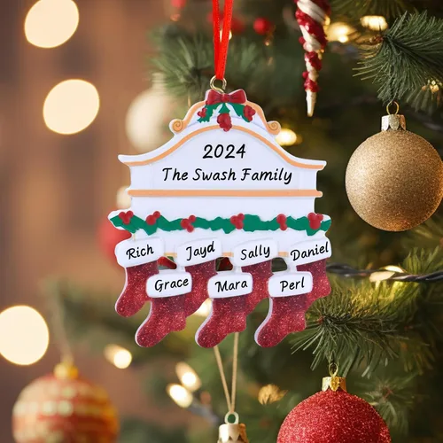 Vista 13 de Adornos de Navidad personalizados para calcetines, adornos de Navidad grabados, decoración de árbol de Navidad personalizada para familiares