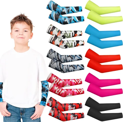 Vista 10 de Xuhal 10 Pairs Arm Sleeves for Kids Baseball UV Sun Protection Cooling Arm Sleeves Boys Football Basketball