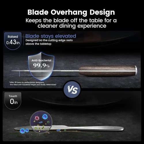 Vista 2 de SYOKAMI Juego de 2 cuchillos para carne, 4.8 pulgadas, estilo japonés de alta gama, filo fino con mango de madera, diseño de espiga completa