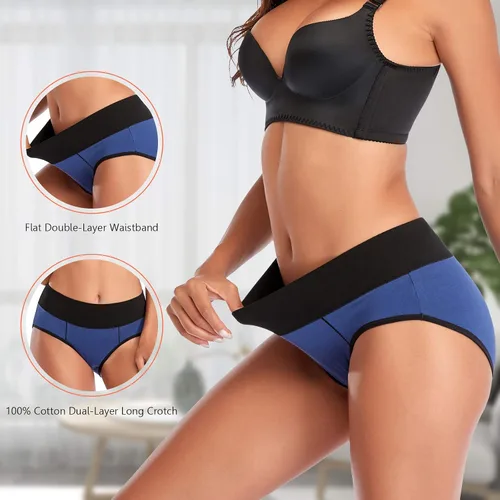 Vista 4 de Eiggam Ropa interior para mujer, de algodón, de cintura alta, cobertura completa, suave, elástico, transpirable, paquete múltiple