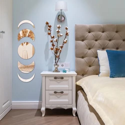 Vista 4 de 5 calcomanías de pared de espejo de fase lunar, acrílico, autoadhesivas, espejo de luna escandinavo, decoración de pared, decoración bohemia