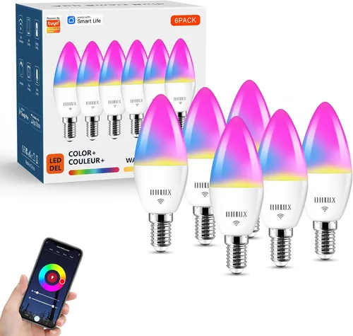 Vista 9 de OHLUX E12 Led Bulb, Smart Candelabra Led Light Bulbs 5W 40 Watt Equivalent, Color Changing Light Bulb RGB Compatible with Alexa Google Home, Candle