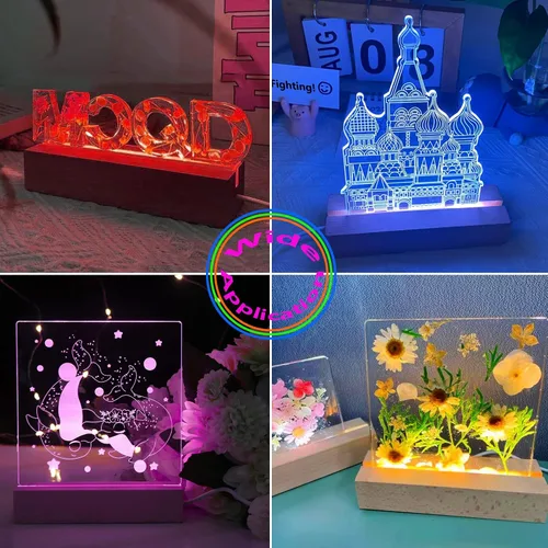 Vista 6 de 2 pedestales rectangulares de 6 pulgadas, base de exhibición de luces LED rectangulares coloridas, soporte de base iluminado de madera