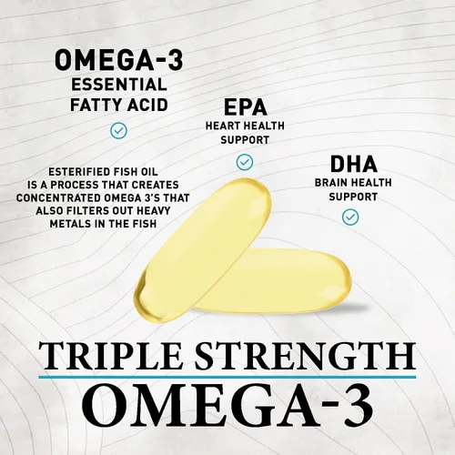 Vista 3 de Suplementos de aceite de pescado Omega 3 – 2400 mg de aceite de pescado por porción – Omega-3 de triple fuerza con ácidos grasos EPA y DHA – Apoyo
