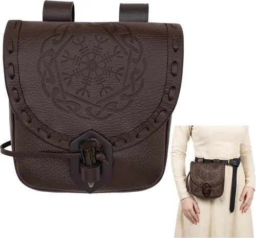 Vista 6 de Mythrojan - Bolso de Cintura de Cuero Vikingo - Accesorios para Vestimenta Medieval y Renacentista - Bolso de Cintura LARP - Bolso de Monedas