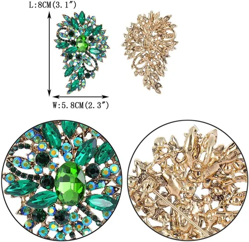 Vista 4 de Broche EVER FAITH para ramo con hojas y flores de cristal austriaco para mujer