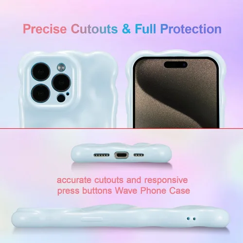 Vista 4 de UEEBAI Funda ondulada para iPhone 14 Pro Max, bonita cubierta plateada con forma de onda para iPhone, bonita funda estética 3D para teléfono