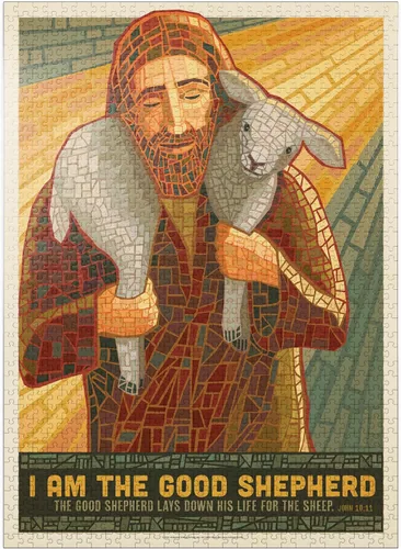 Vista 8 de MyPuzzle Jesus: The Good Shepherd, póster vintage, rompecabezas de 100 piezas prémium para adultos