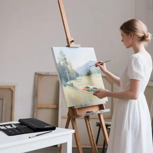 Vista 6 de Nicpro Juego de 40 pinceles de pintura, pinceles profesionales de acrílico con cuchillo de paleta y rollo de lienzo, adecuado para pintura acrílica