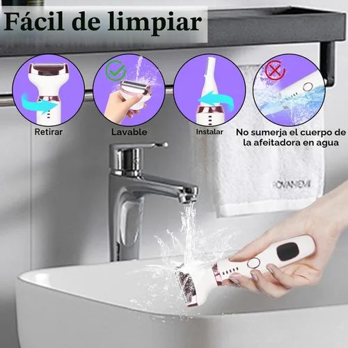 Vista 4 de Wet & Dry - Maquinilla de afeitar eléctrica para mujeres y hombres, afeitadora eléctrica recargable 4 en 1 con pantalla LED y removedor de vello