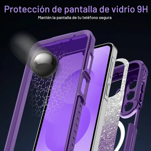 Vista 5 de Hekodonk Funda magnética para Galaxy A17 5G, [compatible con Magsafe] [Protector de pantalla de vidrio templado integrado] [tarjeta con purpurina]