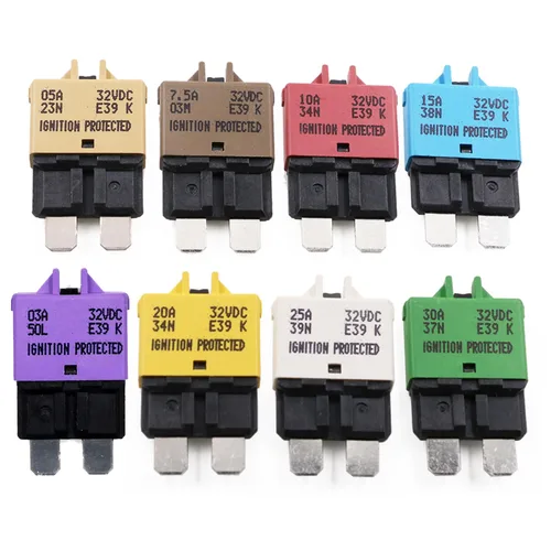 Vista 7 de E37 Auto (T1) Fusibles de disyuntor de reinicio automático de perfil bajo ATC/ATO - 12V DC 5A 10A 15A 20A 25A 30A (Paquete de 6 piezas mixtas) T1