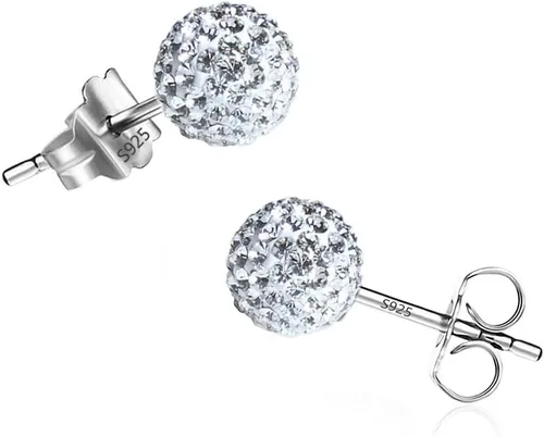 Vista 7 de Aretes de tuerca de plata fina 925 con bola de cristal 8 mm 10 mm