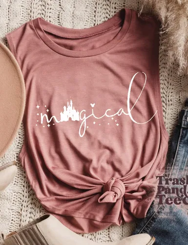 Vista 5 de Camisetas sin mangas mágicas para mujer, chaleco gráfico Magic Kingdom Castle para verano, casual, vacaciones, sin mangas