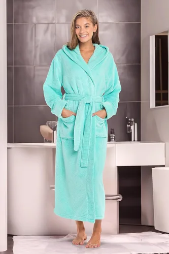 Vista 2 de Alexander Del Rossa - Bata de baño de felpa suave con capucha para mujer, bata larga y cálida, con capucha