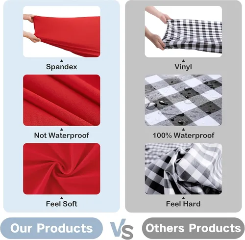 Vista 6 de Wolkemer Mantel Cuadrado Ajustado de Spandex Elástico Rojo Cubierta para Mesa de Cóctel con Borde Elástico Cobertor de Mesa para Comedor Boda Fiesta