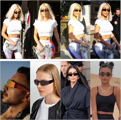 Vista 2 de Gafas de sol envolventes futuristas sin montura para mujeres y hombres, UV400 Cyberpunk con visera de moda