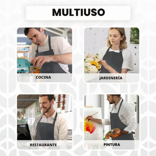 Vista 6 de Avalon Kitchen Aprons for Men - 100% Polyester Chef Apron Women with Extra Long Ties - Cooking Aprons for Women & Mens Apron Gris