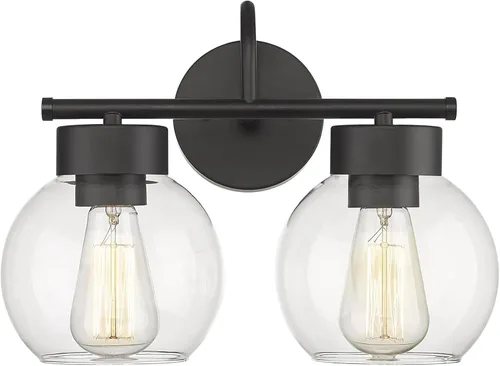 Vista 12 de EAPUDUN WLA1433-MBK - Lámpara de baño de 1 luz negra mate sobre espejo, luces de tocador con 1 globo de vidrio transparente, apliques de pared