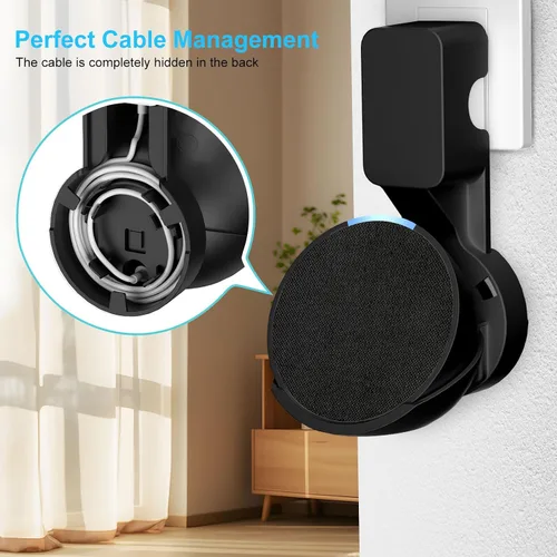 Vista 4 de ZUOLACO Wall Mount Holder for Echo Pop, Outlet Hanger Stand for Echo Pop, Built-in Cable Management, Black