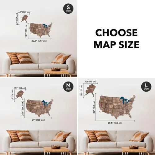 Vista 3 de Enjoy The Wood Wooden USA Mapa visitado Lugares visitados (pequeño, nogal oscuro)