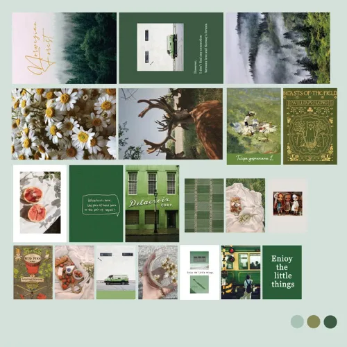 Vista 2 de Colección Green Nature Adornos para álbumes de recortes, papel, niebla, bosque, margaritas, flores, campo, picnic, decoración