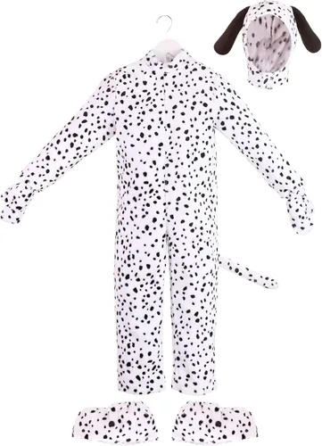 Vista 2 de Disfraz de dálmata para niños, color blanco y negro, adorable perro, Halloween, de una sola pieza