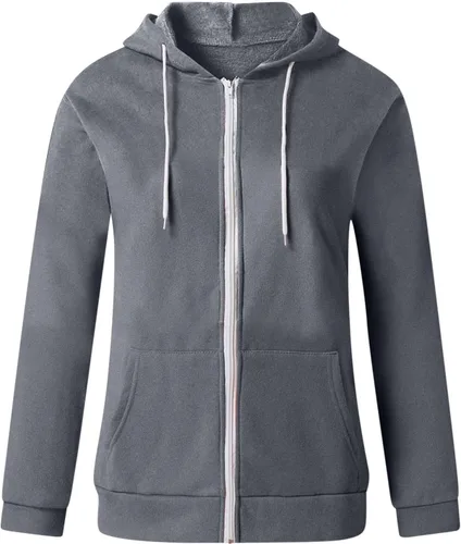 Vista 4 de PANOEGSN Sudadera con capucha y cremallera para mujer, ligera, casual, de manga larga, con cordón, suéter con bolsillos
