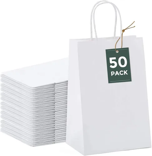 Vista 9 de GSSUSA Bolsas de papel negras de 8 x 4.25 x 10.5 pulgadas, 20 unidades, bolsa de papel de regalo con asas a granel, regalo de graduación, papel