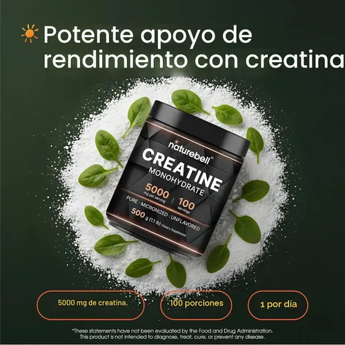 Vista 2 de NatureBell Polvo de Monohidrato de Creatina Instantáneo 500 Gramos, 5000mg Por Porción, Polvo de Creatina Micronizado Sin Sabor - Pre Entrenamiento