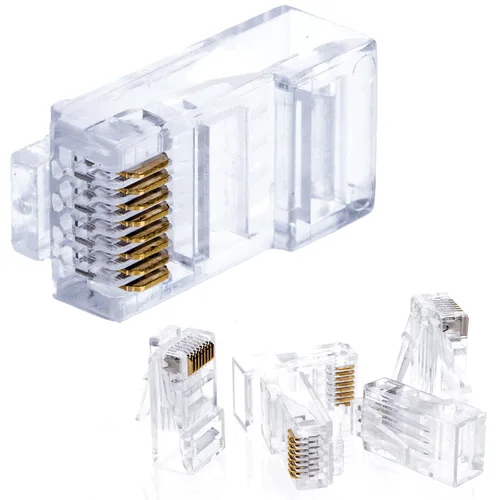 Vista 3 de Cctv4Less - Conectores RJ45 Cat5e, paquete de 100 conectores Ethernet RJ45 chapados en oro para cable de red UTP sólido y trenzado, enchufe modular