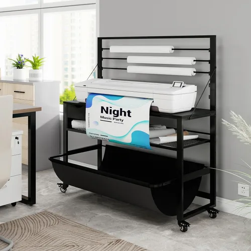 Vista 3 de Soporte para impresora de formato ancho Natwind, mesa de trabajo para plotter con almacenamiento extraíble para planos, soporte para papel en rollo