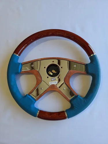 Vista 6 de Raptor Volante de madera de caoba y cuero azul océano de 15