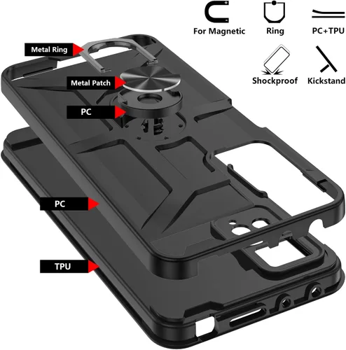 Vista 7 de Redmi Note 11 Pro - Funda con protector de pantalla de vidrio templado 3X, soporte de anillo integrado y soporte magnético para automóvil, a prueba