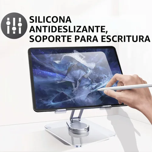 Vista 4 de Soporte acrílico giratorio de 360° para tableta, soporte de escritorio ajustable plegable transparente compatible con iPad Pro, Air, Mini, Kindle