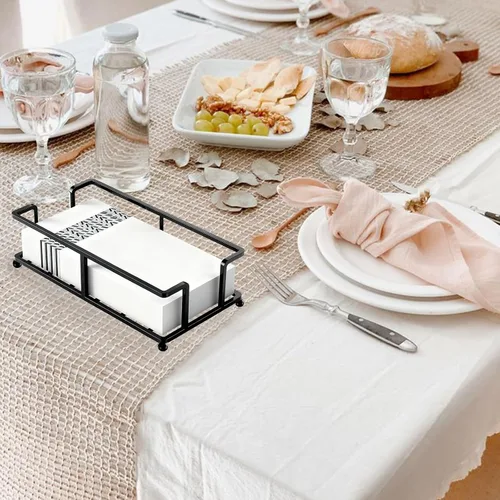 Vista 3 de Soporte para toallas de papel de baño, bandeja para toallas de baño, servilletero, toallero de baño, servilleta de baño, mesa de comedor (negro)