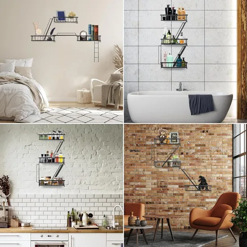 Vista 3 de SweetSage Estante de Pared para Salida de Emergencia - Estante Decorativo de Escalera de Nueva York, Estante Flotante de Arte de Pared en Metal Negro