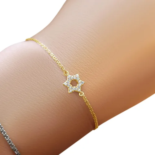 Vista 3 de Jewish Star David Bracelet in Yellow Gold Plate for Everyday Wear