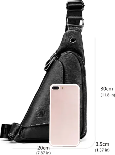 Vista 2 de pundarika Bolso bandolera de cuero genuino para hombres y mujeres, mochila cruzada casual, bolsa de hombro pequeña, bolsa de pecho