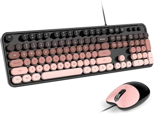 Vista 9 de Dilter Combo de teclado y mouse con cable, teclados de máquina de escribir de tamaño completo de 104 teclas, teclado de oficina USB con teclado