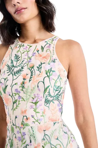 Vista 4 de Maggy London Vestido midi con cuello halter bordado floral con cuello en V en la espalda