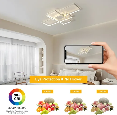Vista 8 de GEADI Lámpara de techo moderna regulable, lámpara de techo LED blanca de 35.4 pulgadas con control remoto, accesorio de iluminación rectangular