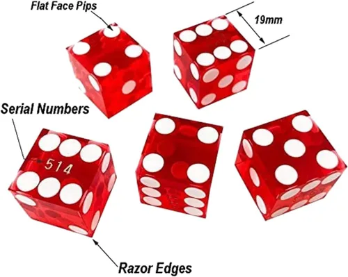 Vista 4 de Lote a granel de 6* dados pulidos de los casinos de Las Vegas, colores surtidos azul, verde, morado y rojo. Perfecto para póker, Farkle, Yahtzee