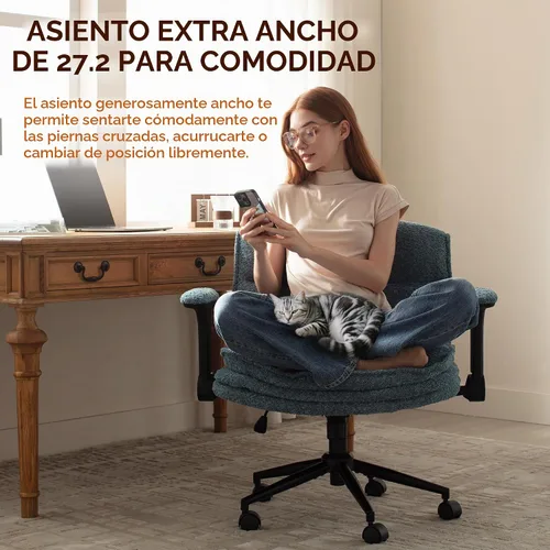 Vista 3 de Dowinx Silla cruzada con brazos y ruedas abatibles ajustables, cómodo sillón ergonómico de escritorio de oficina con 3 cojines de capa, silla