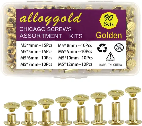 Vista 18 de ALLOYGOLD Tornillos Chicago de bronce remaches de cuero surtidos, 8 tamaños de remaches de tornillo, tornillos Chicago para decorar y reparar cuero