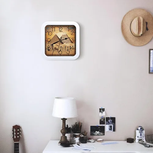 Vista 6 de 10" Square Modern Wall Clock,Ancient Egypt Print Kitchen Clocks Wall Battery Operated,Silent Non Ticking Unique Funny Cute Wall Clock for Living