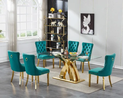 Vista 13 de Juego de mesa de comedor de cristal plateado moderno de 70 pulgadas para 4, juego de mesa de comedor rectangular de 5 piezas con patas de acero
