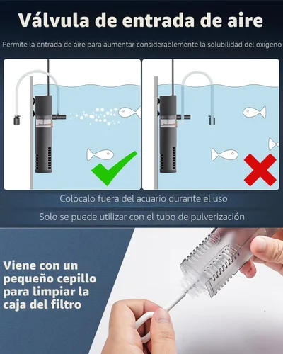 Vista 7 de Pawfly Filtro Interno de Acuario, Filtro de Potencia Sumergible con Bomba de Agua de 55 GPH para Filtración, Circulación y Oxigenación de Tanques